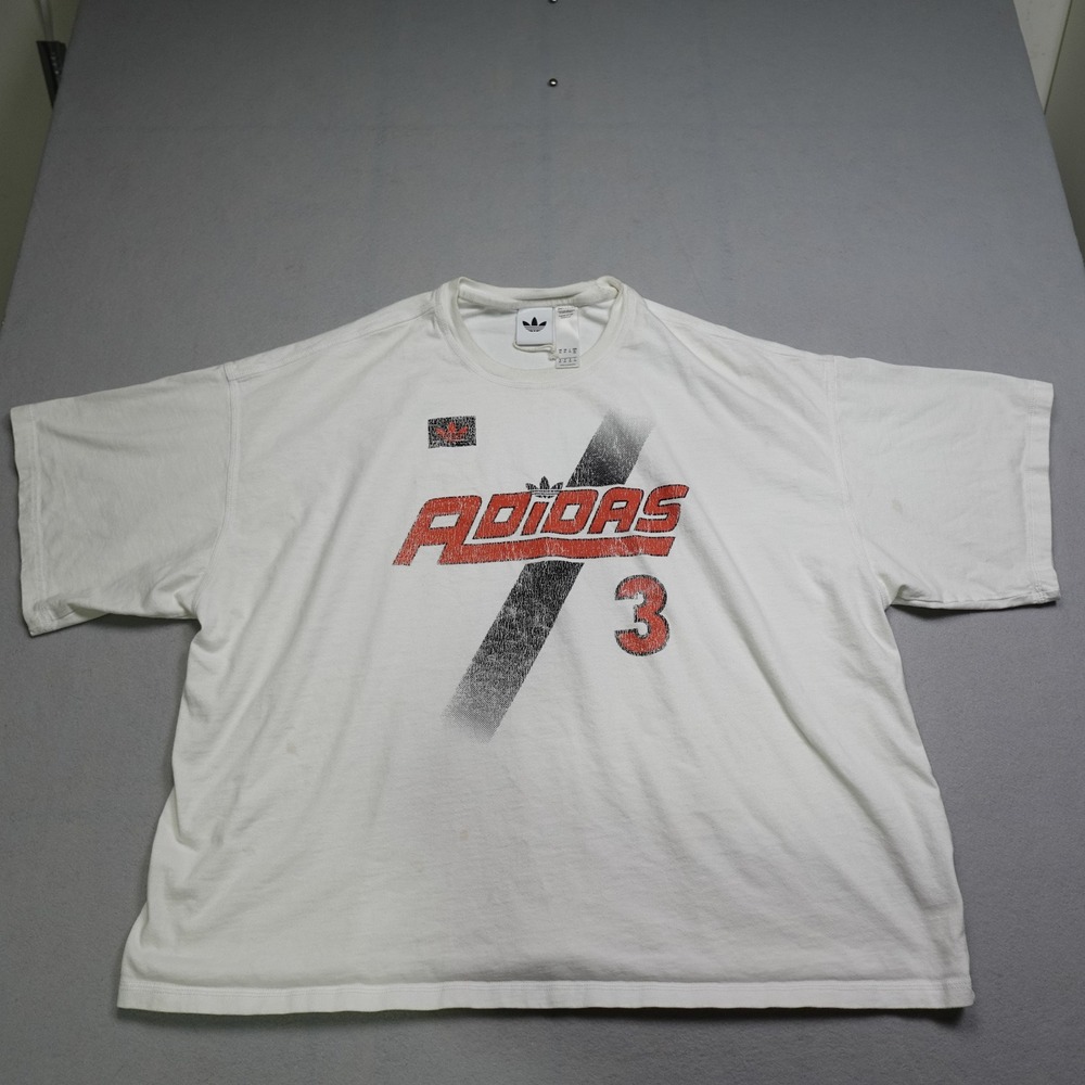 Adidas Graphic T-Shirt Mens 2XL White Distressed Trefoil Logo Streetwear Tee